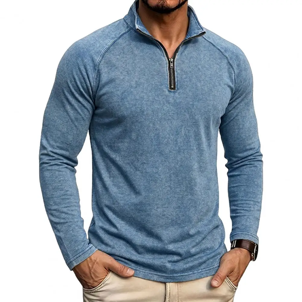 Men Quarter Zip Shirt, Soft Cotton Blend Golf Shirt, Long Raglan Sleeve Stand Collar Pullover Shirt Versatile Mens Daily Wear — купить у AliExpress WW