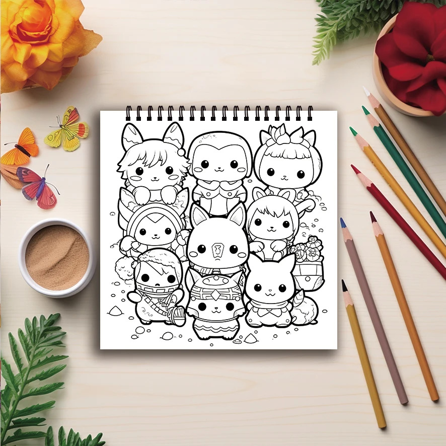Cute Cartoon Animal Coloring Book - 8.27 x 8.27 inches 32 pages coloring book - Ideal gift for family or friends