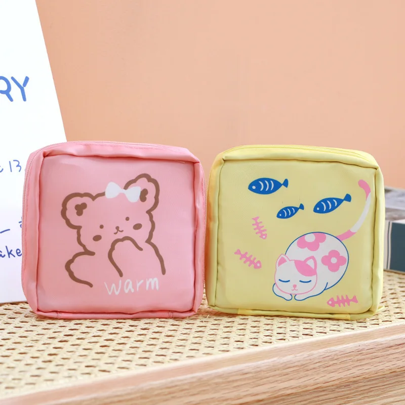 Cute Sanitary Napkin Storage Bag Women Tampon Bags Credit Card Holder Pouch Napkin Towel Cosmetics Cotton Coin Purse Organizer