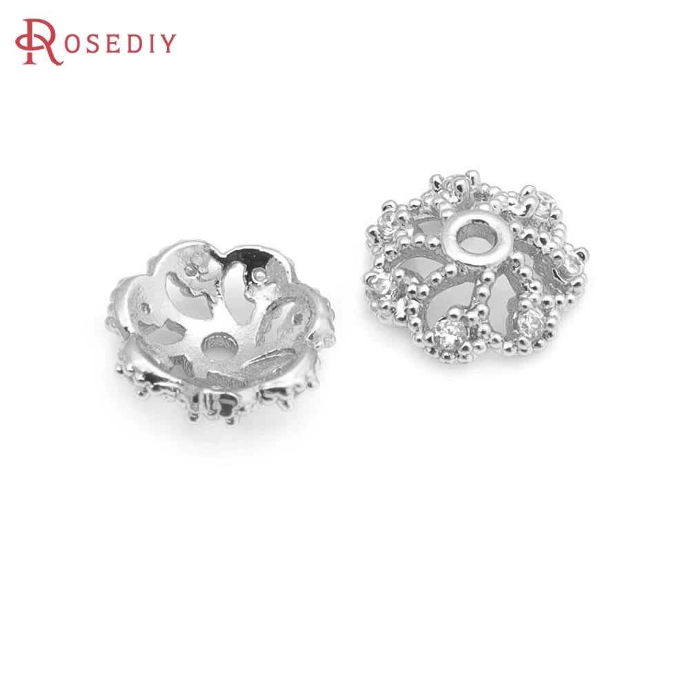

10PCS 6MM 8MM 10MM 18K Gold Color Brass Zircon Flower Beads Caps High Quality Jewelry Making Necklace Earrings Diy Accessories
