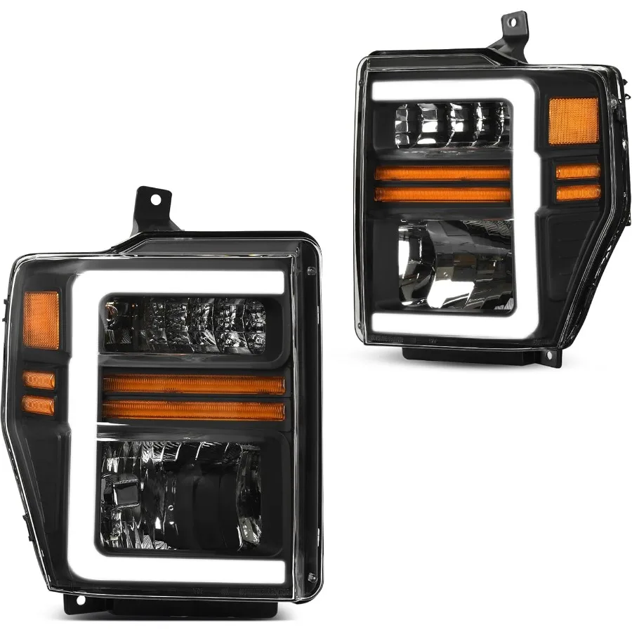 

Светодиодные фары DRL в сборе для сверхмощных грузовиков 20082010 F250 F350 F450, сменные фары с черным корпусом, прозрачные линзы A