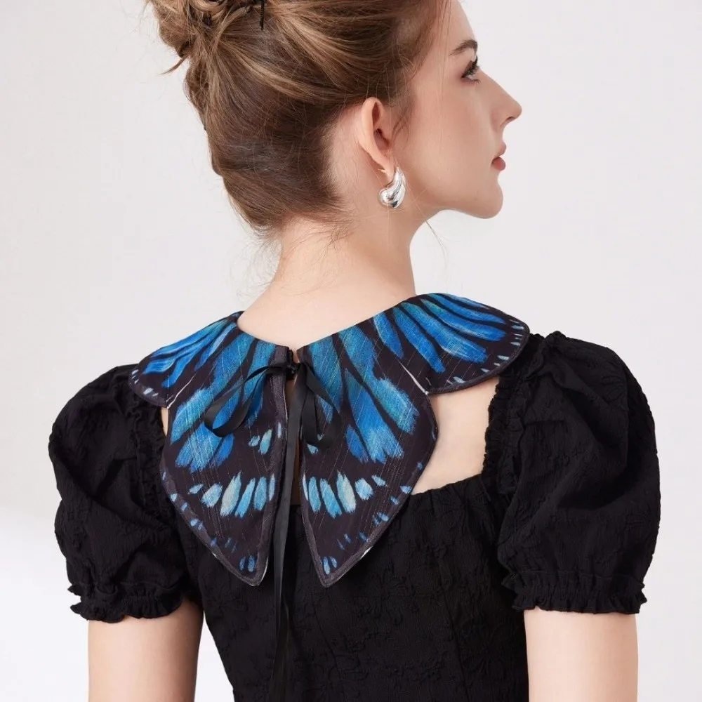 Butterfly Wing Design Fake Collar Shawl Blue Color Removable Collar Decorative Collar Cape Lightweight Fabric