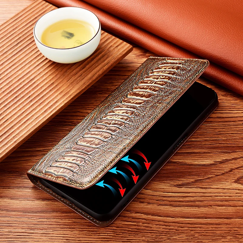 Cowhide Magnetic Flip Phone Case For Infinix Note 7 8 8i 10 11 11i 11s 12 12i Pro NFC G96 Ostrich Veins Genuine Leather Cover