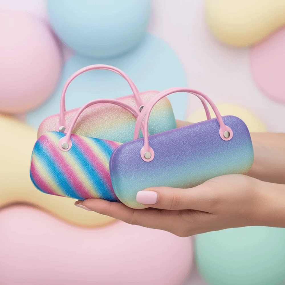 Waterproof PU Top Handle Glasses Pouch Oval Shape Anti Crush Rainbow Sunglasses Box Lightweight Candy Colors