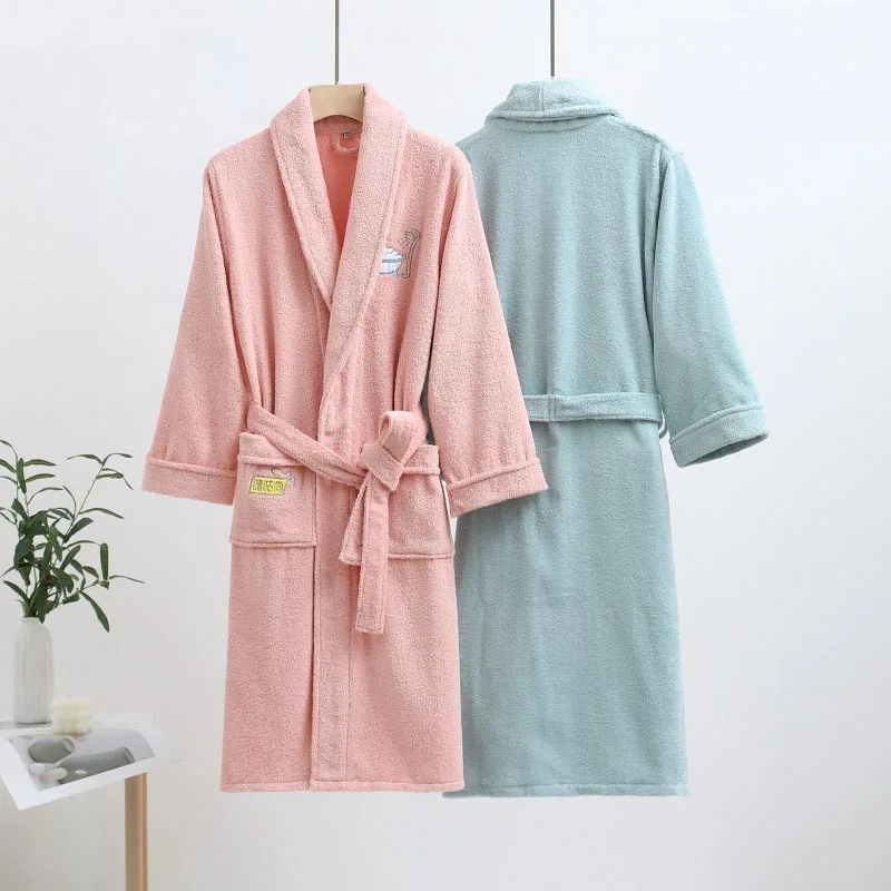 Children's Bathrobe Cotton Towel Fabric with Embroidery Boys' & Girls' Cotton Thick Long-Sleeved Autumn/Winter Nightgown