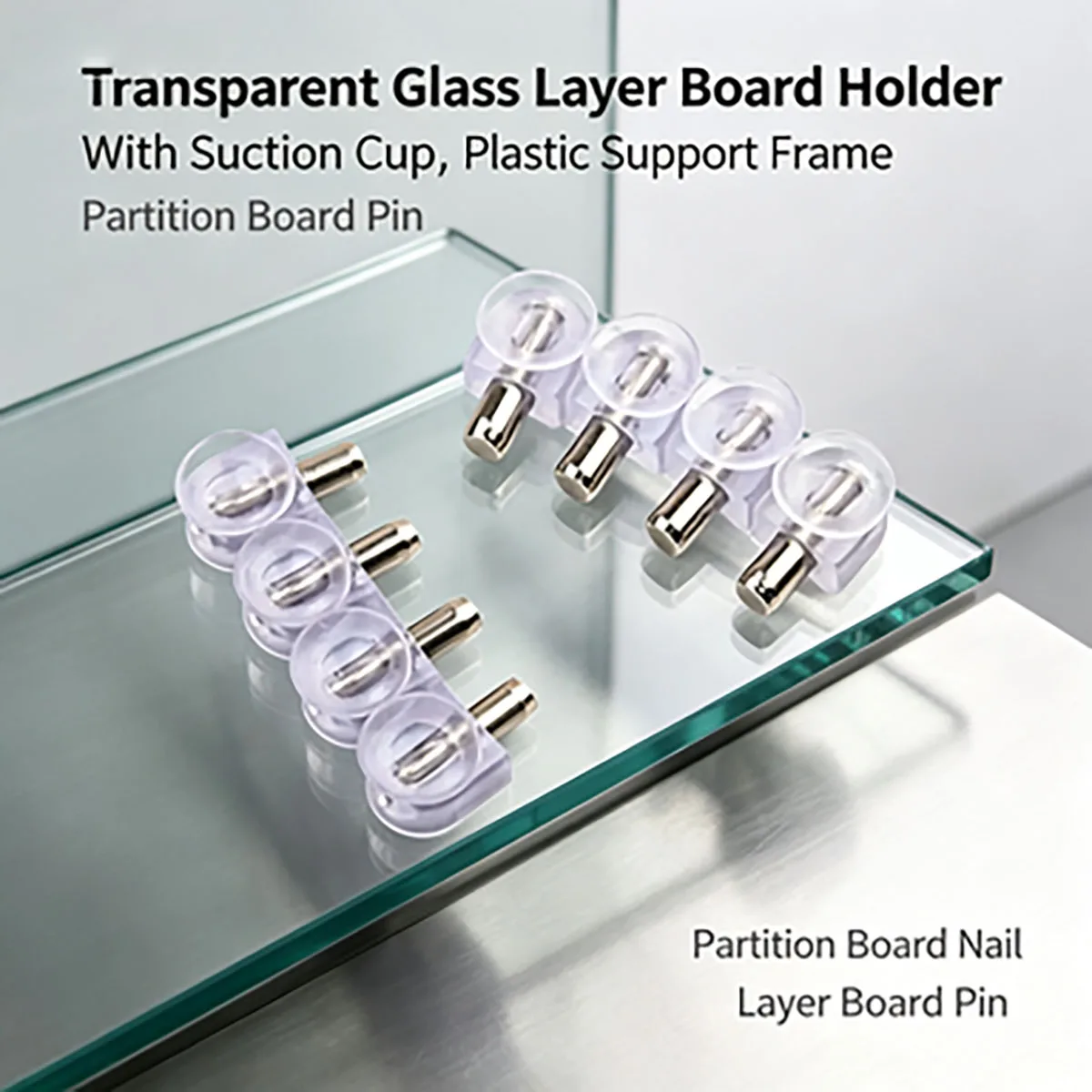 Plastic Suction‑cup Support Bracket, Transparent Glass Shelf Holder Partition Support Pin for Layer Board