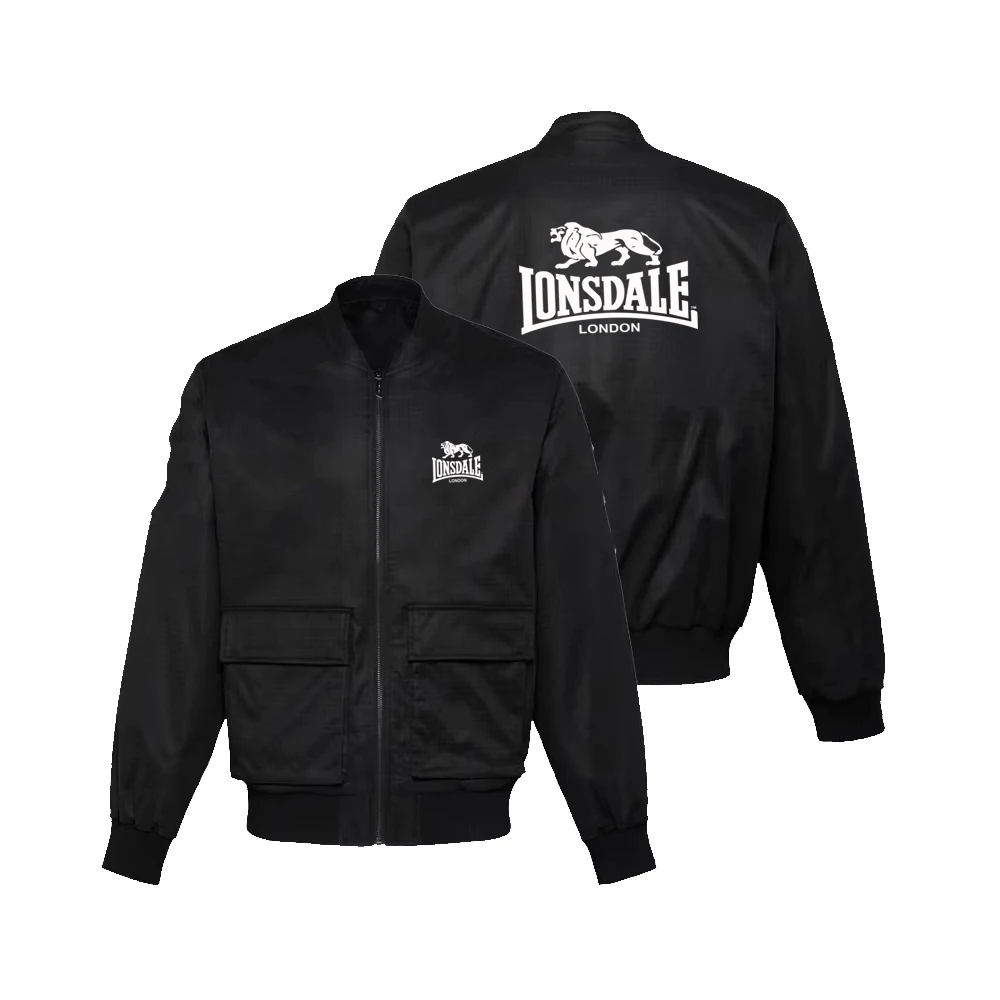 Мужская молодежная новинка 2025 года с несколькими карманами LONSDALE, весенне-осенняя тонкая модная универсальная черная бейсбольная мужская куртка с v-образным вырезом, пальто для
