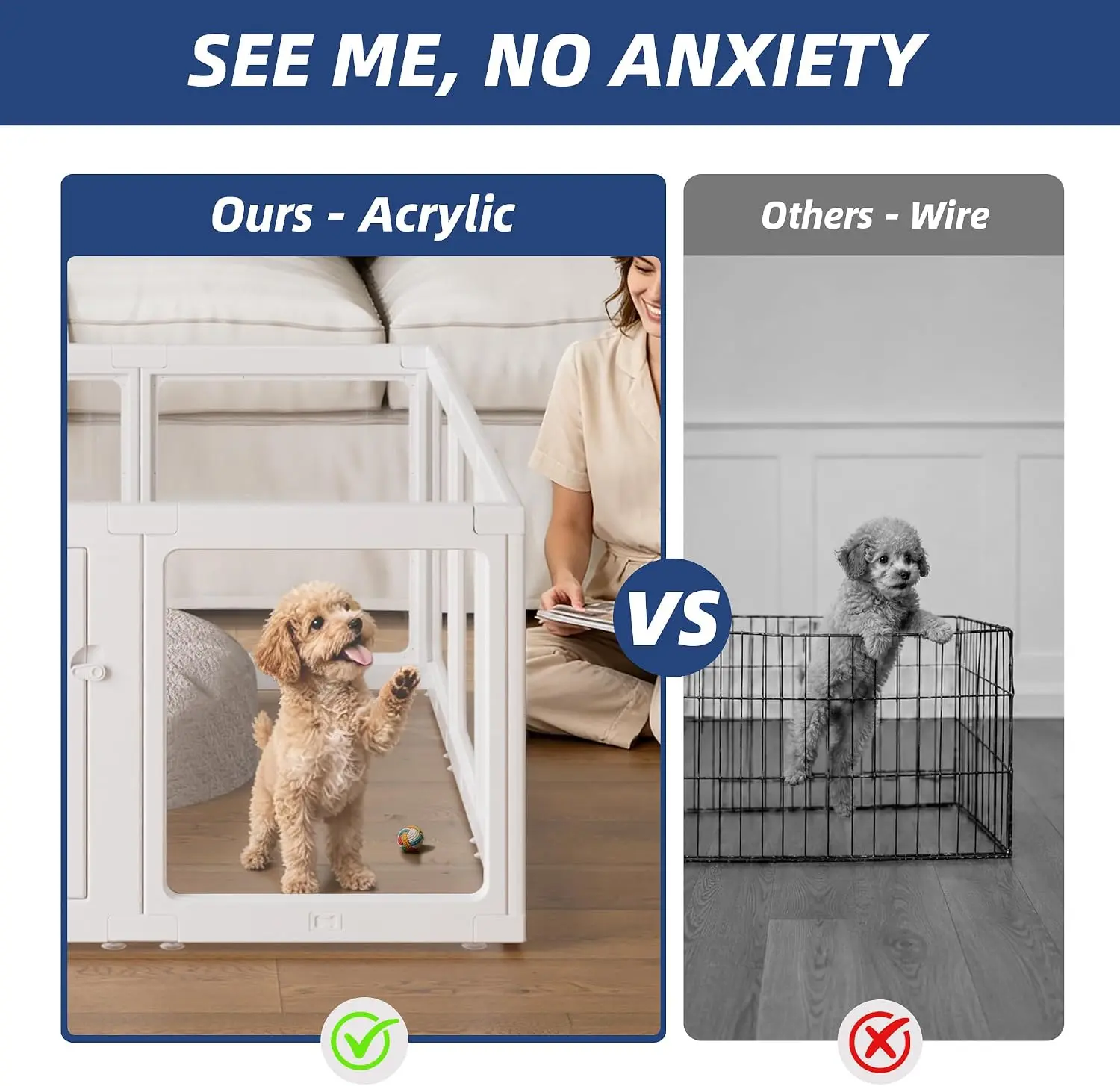 Clear Acrylic Dog Playpen Indoor, Puppy Cat Small Pet Play Pen, Pet Cat Playpen for Rabbits, Dog Fence Crate Kennel Whelping Cag