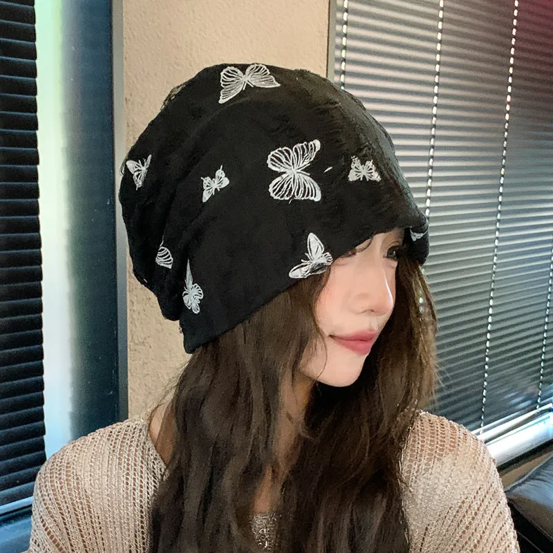 

Japanese Leisure All Match Embroidery Butterfly Print Do Old Bag Head Pile Pile Hat Lady