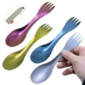 Pure Titanium Spork 2 in 1 Spoon Ultralight Tableware Portable Fork Outdoor Camping Picnic Travel Cookware Eco-Friendly Flatware