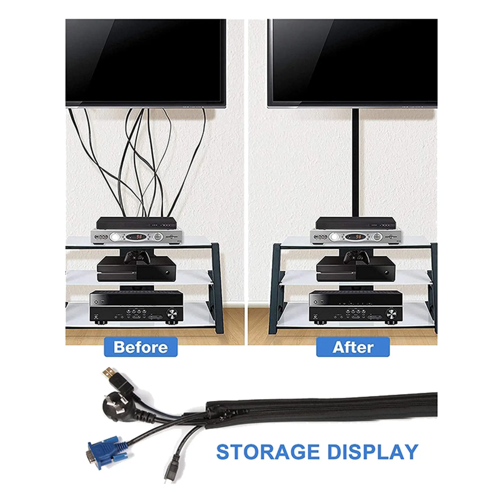 ABUH-8 Pack Cable Tidy Tube For TV Computer Home Entertainment,Cable Management Zipper Sleeve Cable Organisers Sleeve