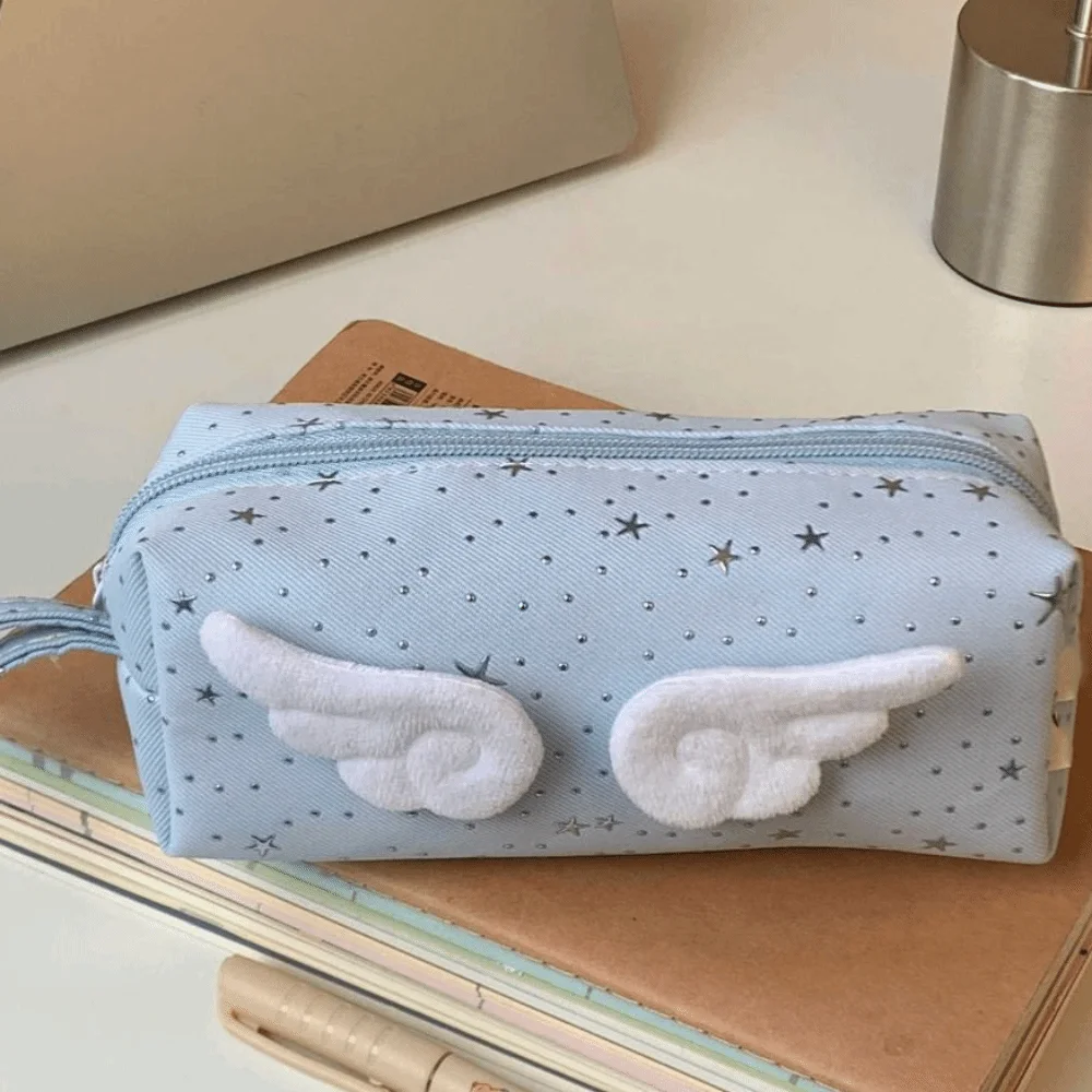 Print Wings Star Dots Pencil Case Desktop Storage Y2k Pencil Pouch Large Capacity Stationery Storage Korean Style Pen Bag