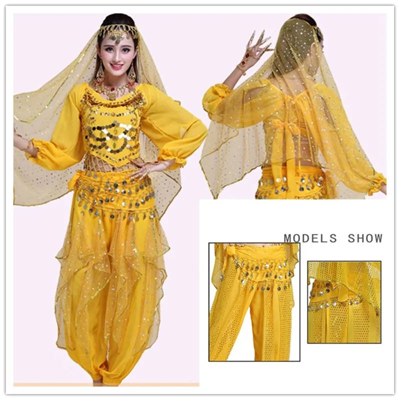 Women Sexy Belly Dance Hip Skirts with Coin Tassel Sequins Belts Latin Practice Dress Performance Costume Chiffon Waist Scarf