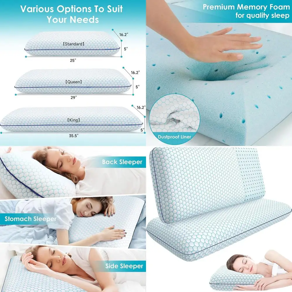 

Подушки из пены с эффектом памяти для сна на боку, спине и животе, комплект из 2 штук, размер King, с моющимся чехлом и дышащей сеткой - синие