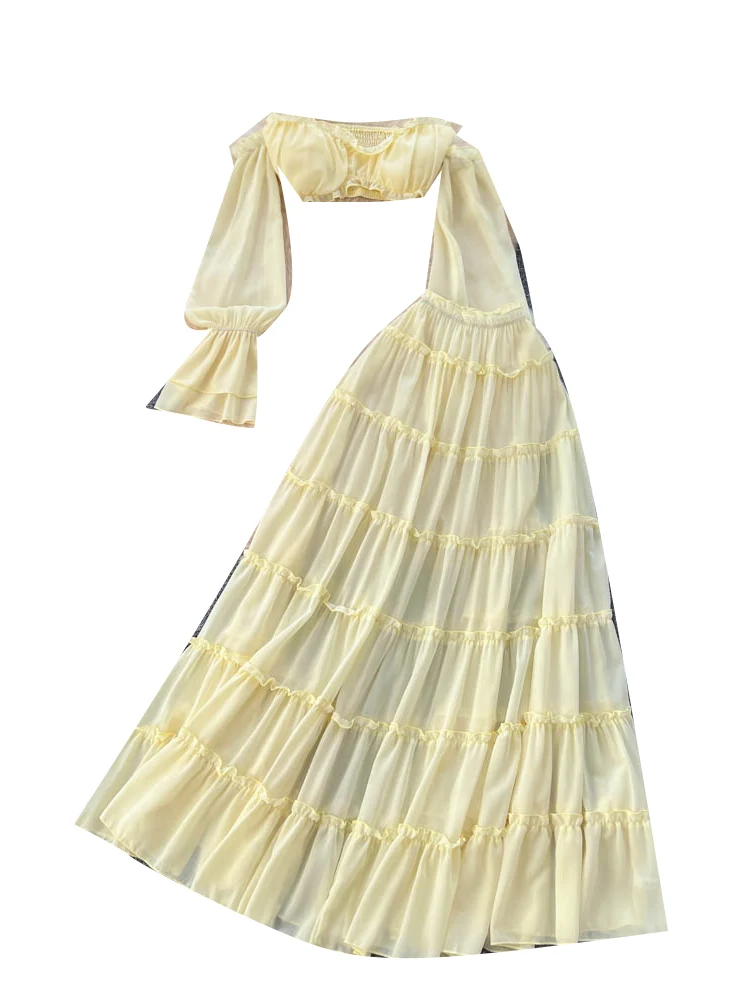 Vaion sle fora do ombro ort colheita topo saia de cintura alta conjunto feminino faion primavera outono semi-formal casual wear