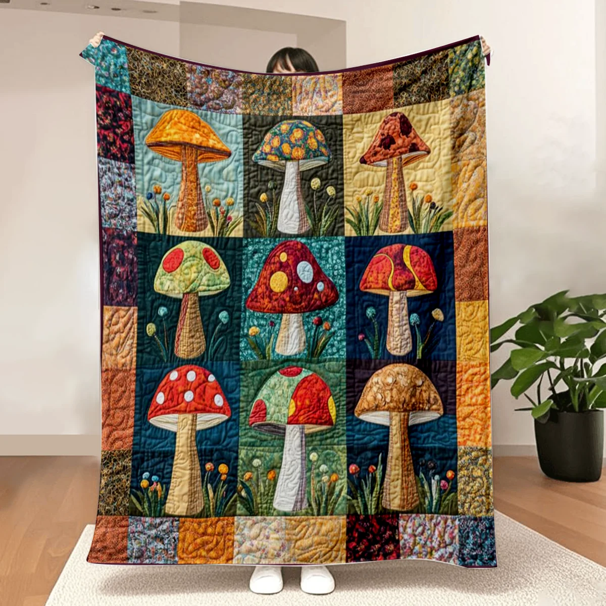 1, Decke mit Vintage-Pilzmuster – weiche Flanelldecke, perfekt für die ein ganzjährige Wohndekor-Geschenk, rustikaler Stil