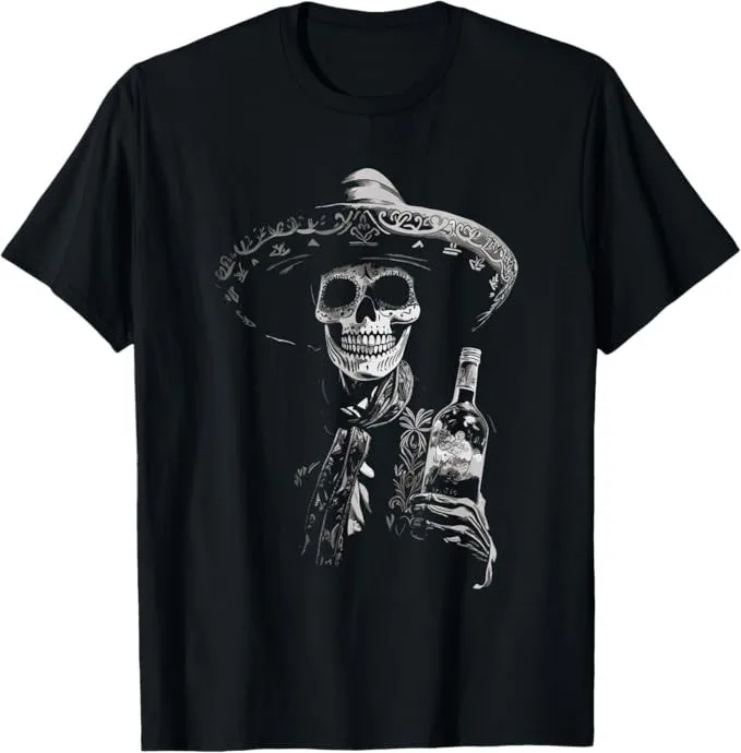 T-shirt mexicain vintage squelette Tequila Mexique Dia De Los Muertos