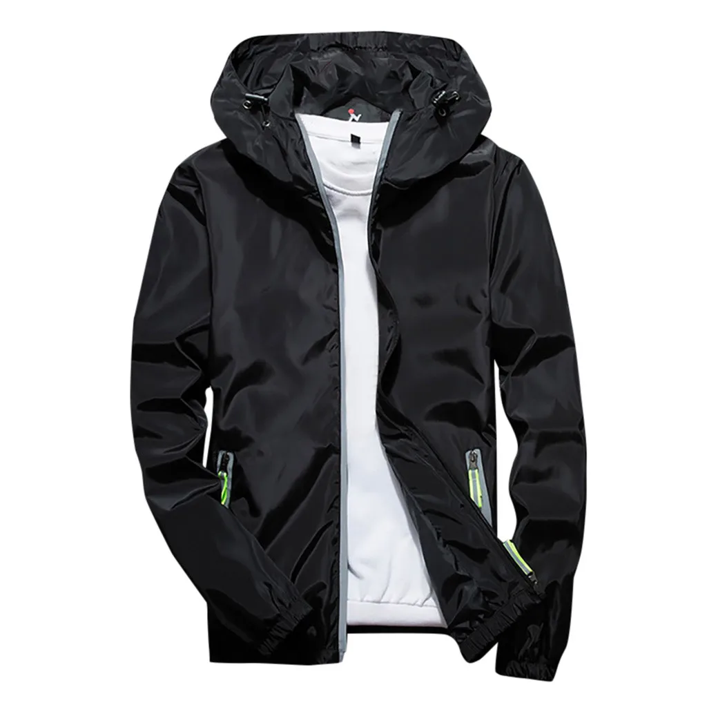 Popular Men Coat Super Thin Hoodie Jacket Reflective Zipper Hood Elastic Cuff Coat Anti Sun Reflective Zipper Outdoor Sport Coat