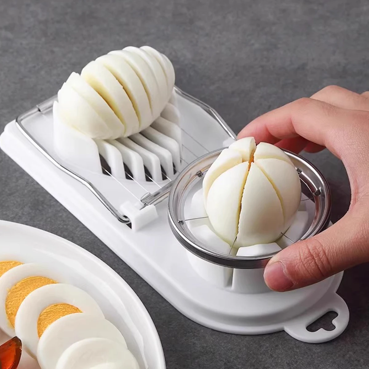 1PC-Multifunctional 2-in-1 Stainless Steel Manual Egg Slicer, Egg Cutting Tool, Preserved Egg Slicer, Egg Separator
