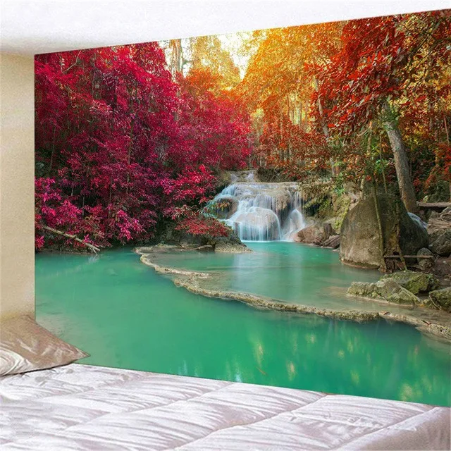 Home Decor Forest Maple Leaf Red Leaves Tapestry Landscape for Room  Wall Blanket Curtain  Bedroom ation Mural