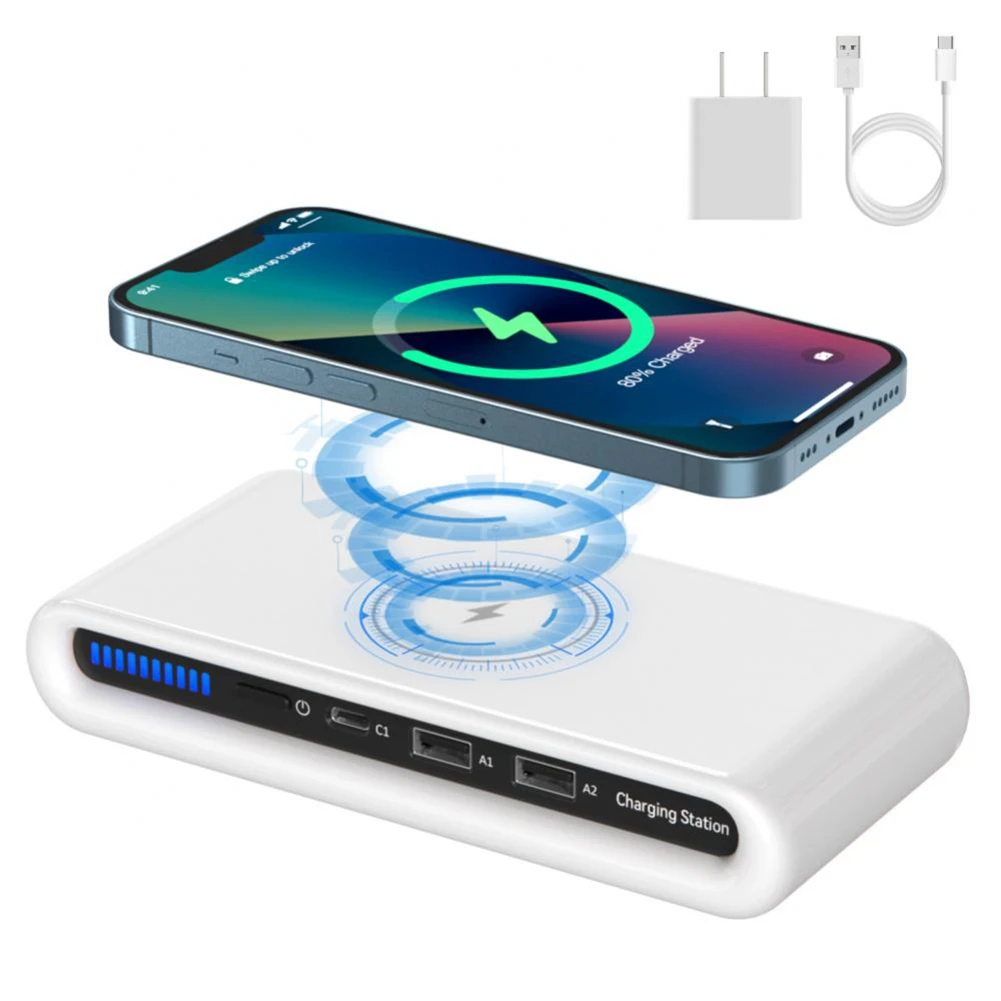 15W 4 in 1 Wireless Charger Charging Srtation Multi USB Type C Fast Charger with Ambient Light for IPhone12 13