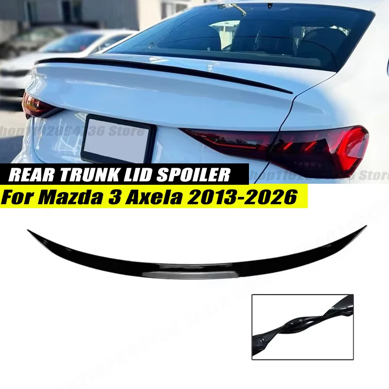120CM Gloss Black Soft Rubber Rear Trunk Spoiler Lip Splitter 5D Carbon Look Car Accessories For Mazda 3 Axela 2013-2026