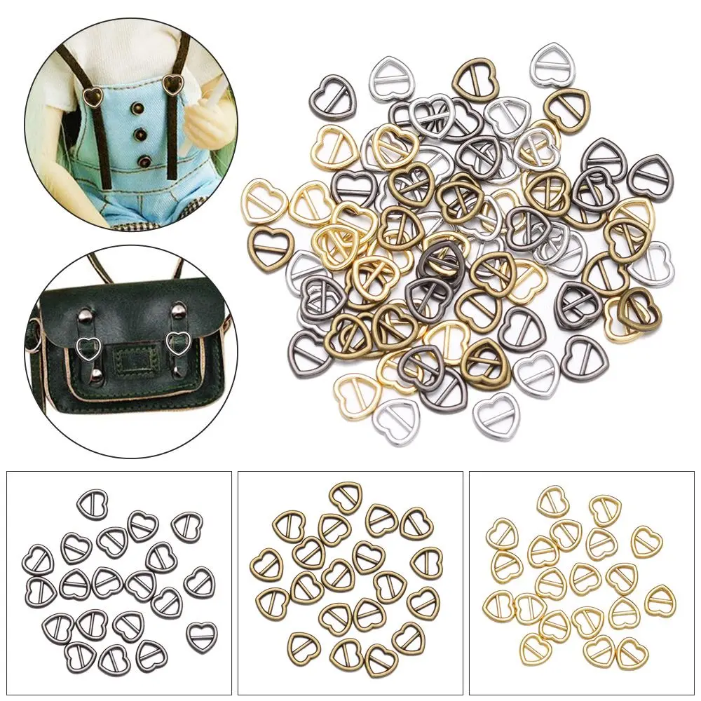 20/40pcs 4 Colors Girls Toys Heart Shaped Doll Bags Accessories Diy Dolls Buckles Tri-glide Buckle Belt Buttons