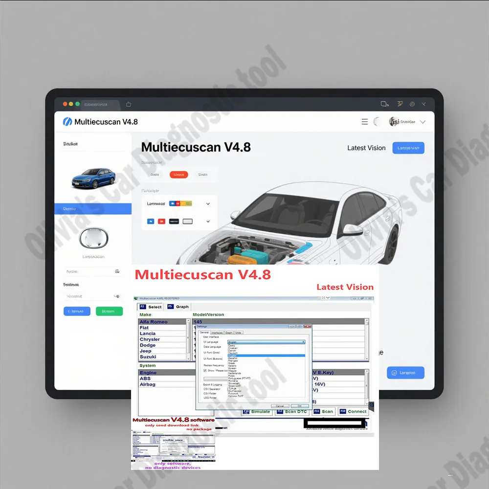 

Multiecuscan V4.8 OBD2 Scanner Software for European and American car models Software Works with ELM327 Car accessories tools