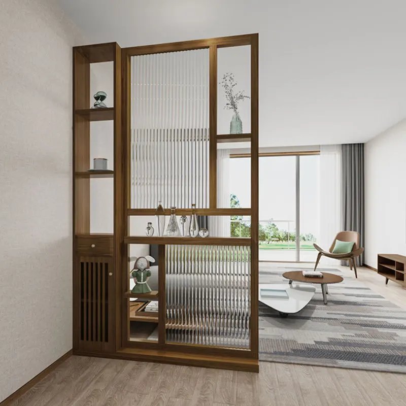 Glass screen partition New Chinese solid wood porch cabinet rack