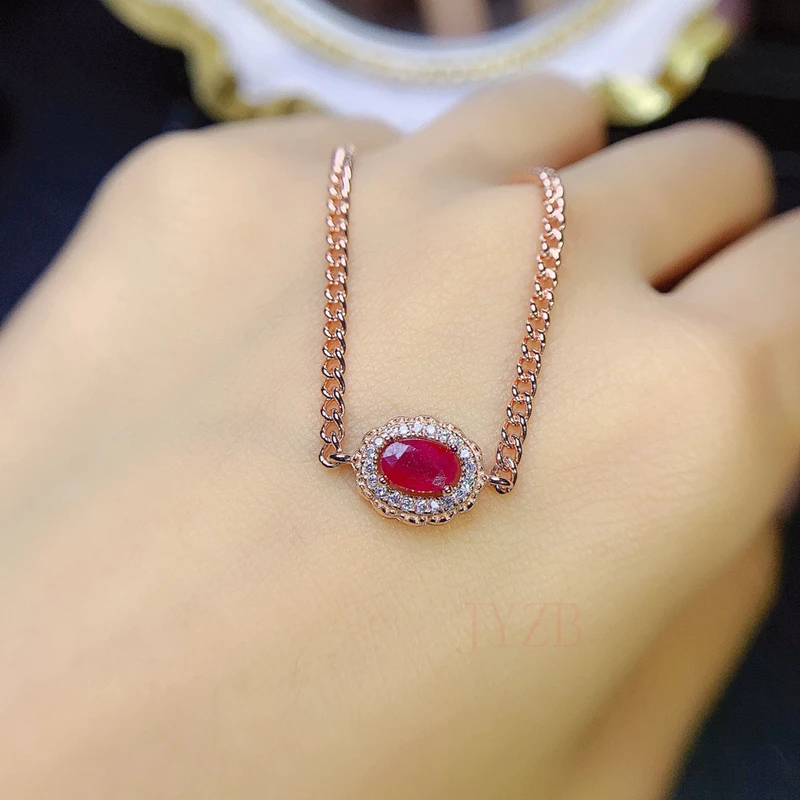 925 sterling silver 14K gold plated Small grain bracelet for women Korean style Simple Japanese style natural ruby bracelet