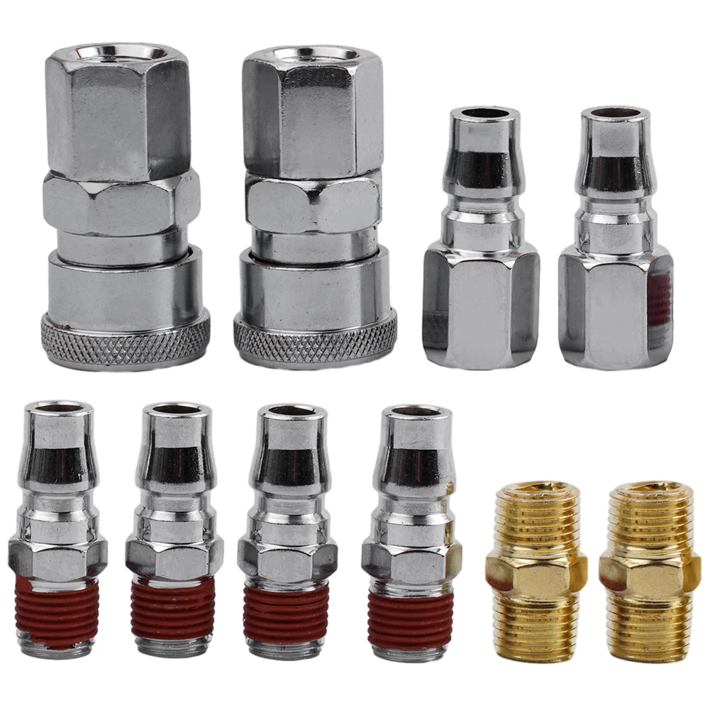 Compressor Air Line Hose For BSP Fitting Connector Set 10Pcs 14'' 1/4 Thread Quick Release Couplers for Pneumatic Systems