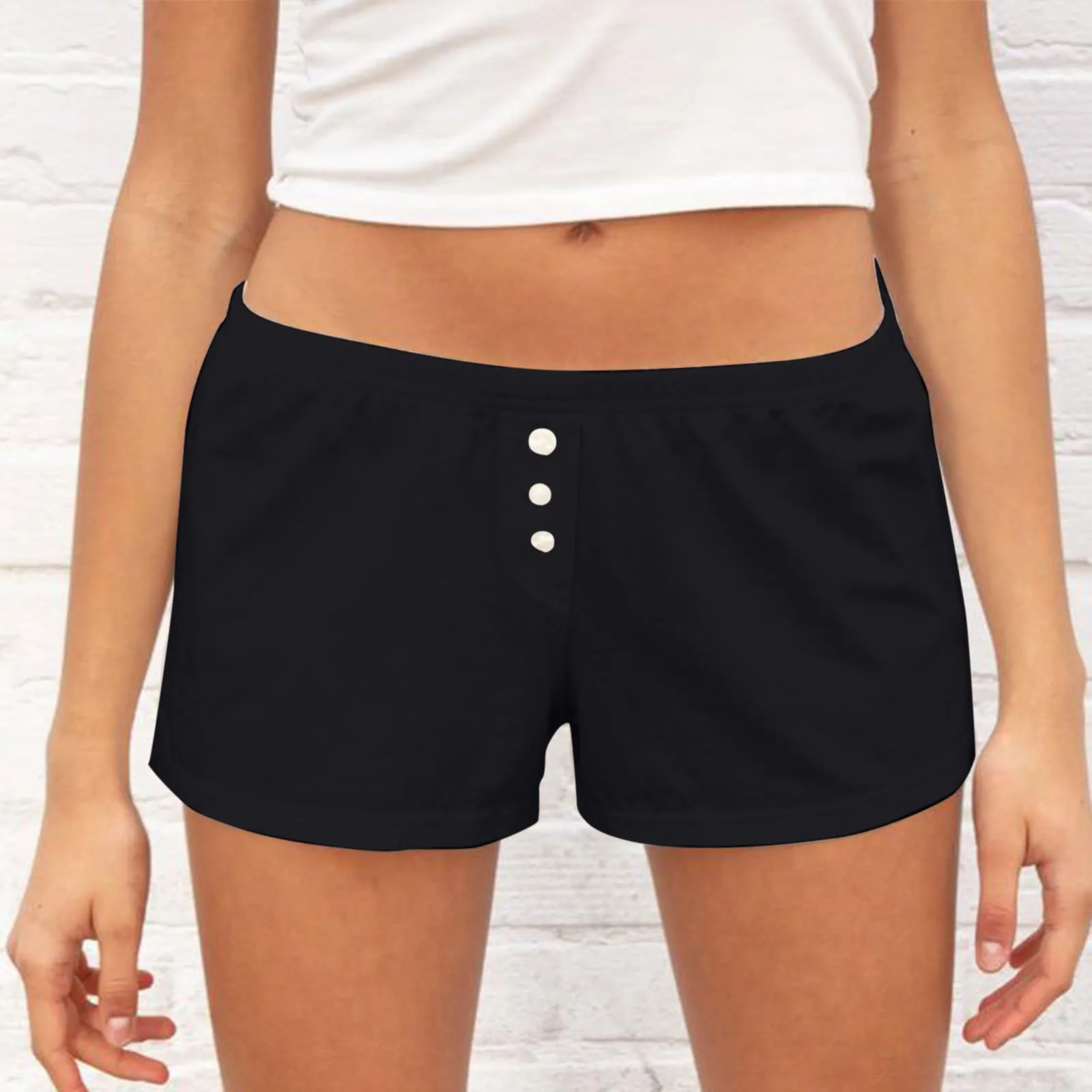 

Women'S Three Button Shorts Elastic Waist Loose Wide Leg Home Lounge Pants Combhasaki Y2k Vintage Summer Casual Pajama Shorts