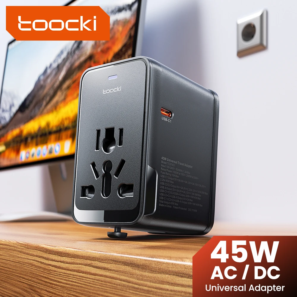 Toocki PD 45W Fast Charging Universal Travel Adapter With 3C1A 2500W All-in-one GaN USB Charger EU/UK/USA/AUS Plug For Travel