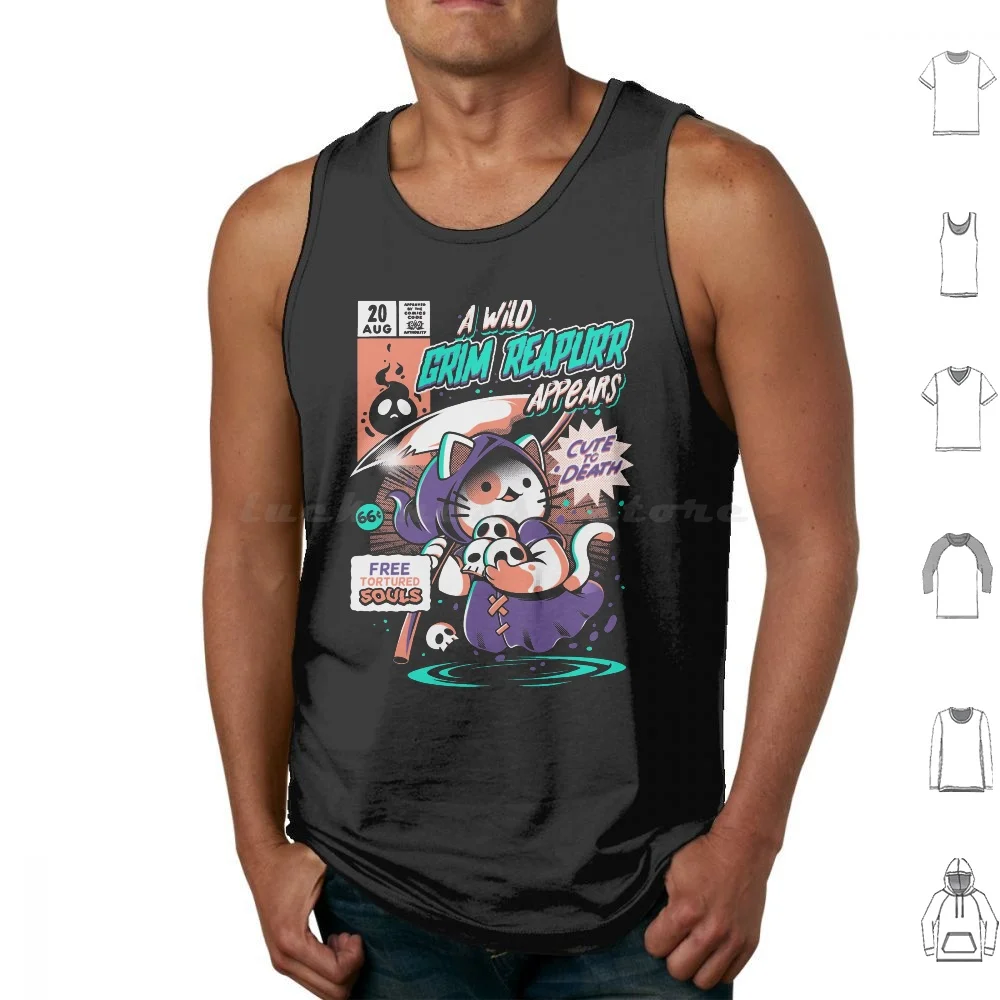 Grim Reapurr Tank Tops Vest Sleeveless Cat Kitty Cute Animal Funny Pun Obscure Evil Dark Magic Magical Baphomet Meow Death Pur