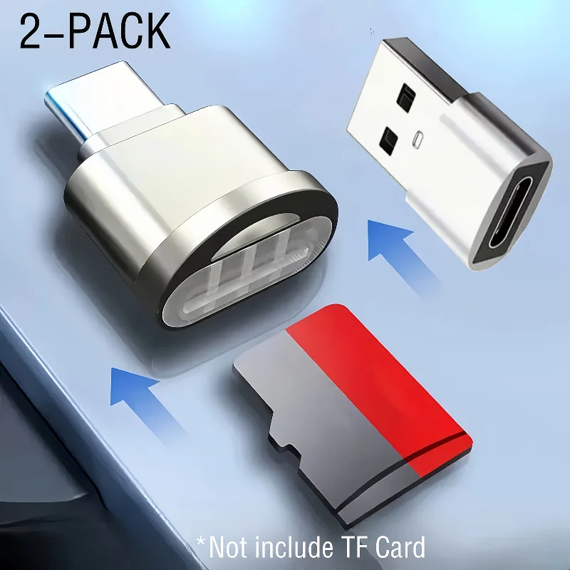 2-Pack Type C TF SD Card Reader Zinc Alloy Shell with USB C to USB Adapter for iphone 15-17 pro Max Laptop MacBook Samsung