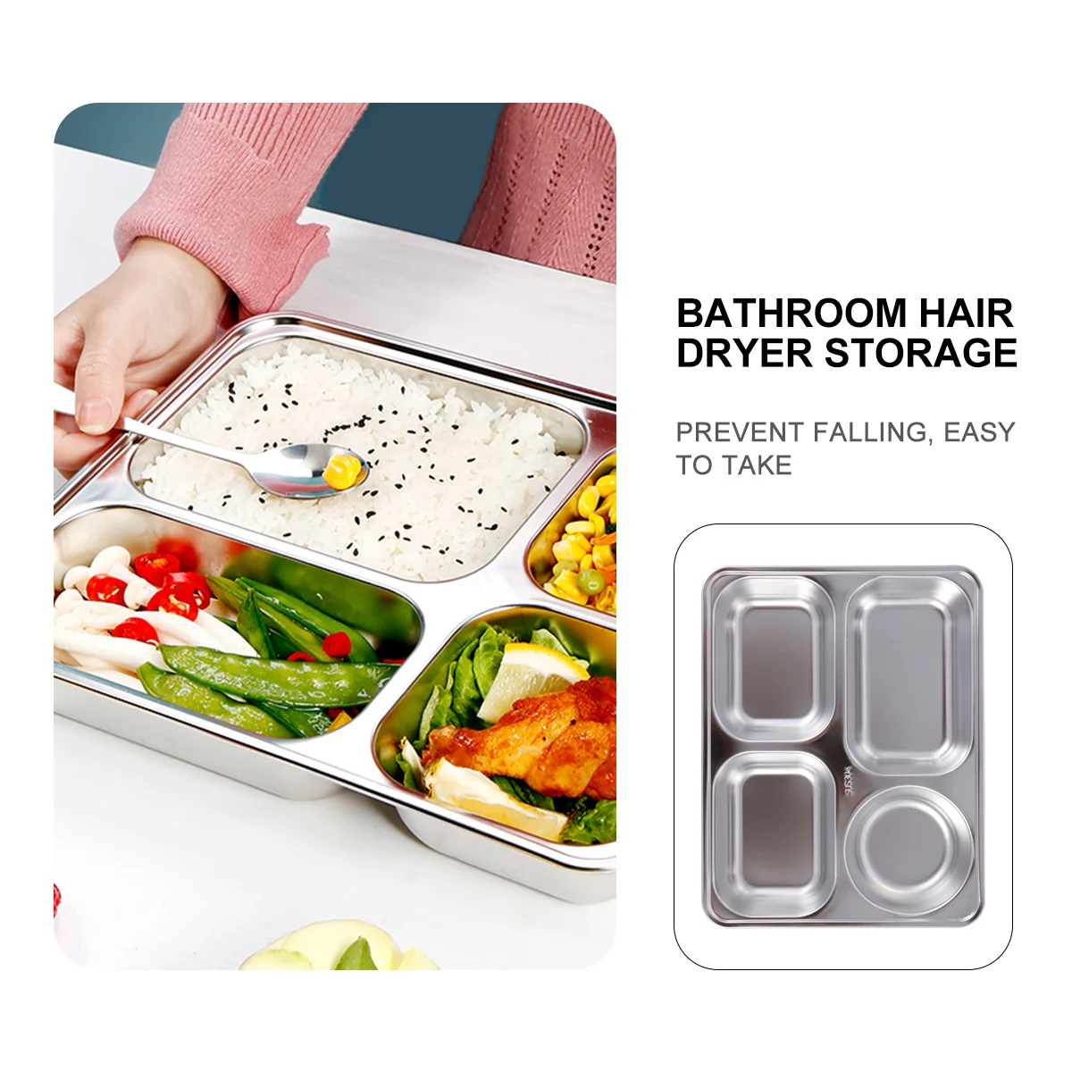 

1Pcs Stainless Steel Thickened Sub-Grid Plate Square Fast Food Tray Smooth Edge Wear-Resistant Dishwasher Safe Restaurant