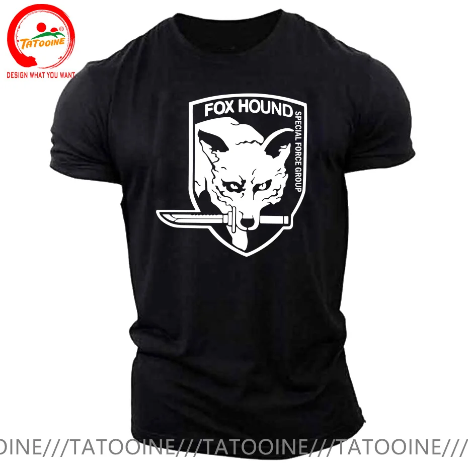 Metal Gear Solid Fox Hound Special Forces Group Mens Black White T Shirt Unisex Cool Casual T-Shirt Men Clothing Vintage Hombres