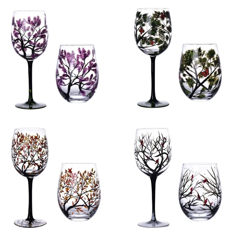 

Creative Wine Glasses Four Seasons Tree Printed Goblet 450ml Large Capacity Glass Cup for Beer Cocktail Wedding Party DXAF