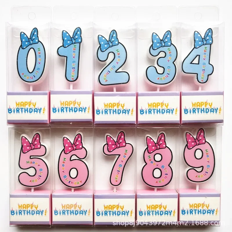 Rosa blu numeri di buon compleanno 0-9 candele simpatico cartone animato Disney Mickey e Minnie candela torta tazze ragazzi ragazze decorazioni per