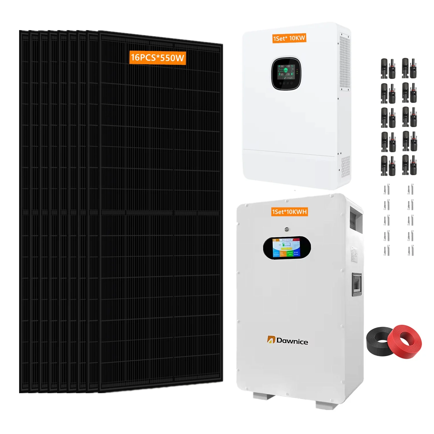 10KWH 10KW Off Grid Solar System Complete Kit with 16PCS*550W Solar Panels+ 1Set 10KW +1Sets*10kwh LiFeP04 Battery