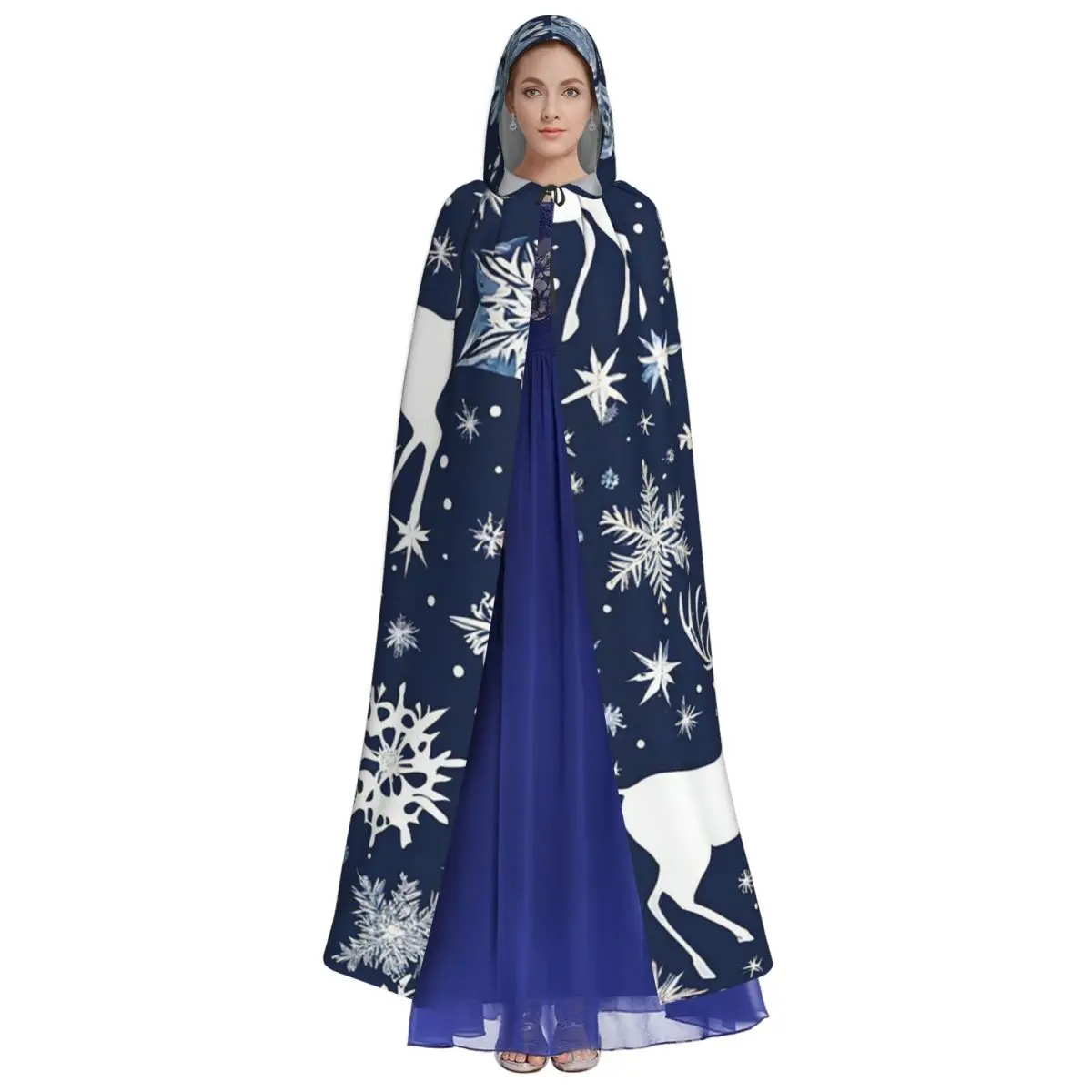 عيد الميلاد الأزرق والأبيض طويل مقنعين عباءة الساحرة القرون الوسطى زي تأثيري كيب هالوين مصاص دماء الكبار للجنسين