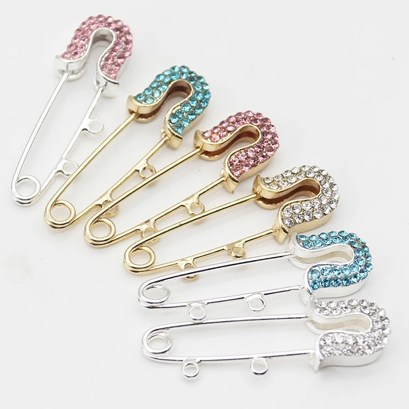 3.8cm with 2 loop colorful rhinestone silver gold baby pins for kids accessories