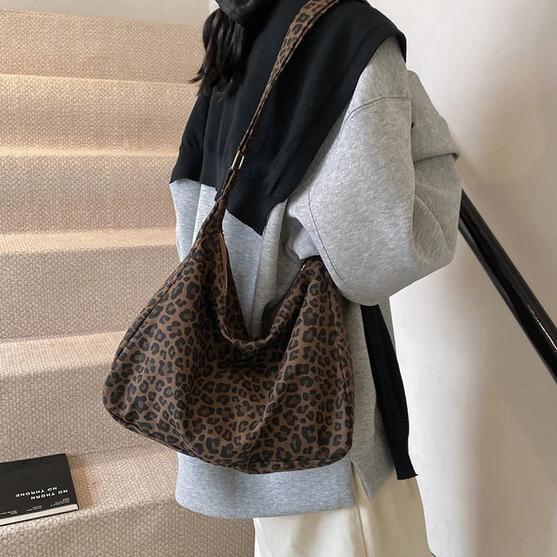 Bolso de mano de un solo hombro con estampado de leopardo para otoño e invierno, bolso cruzado informal de an capacidad a l...