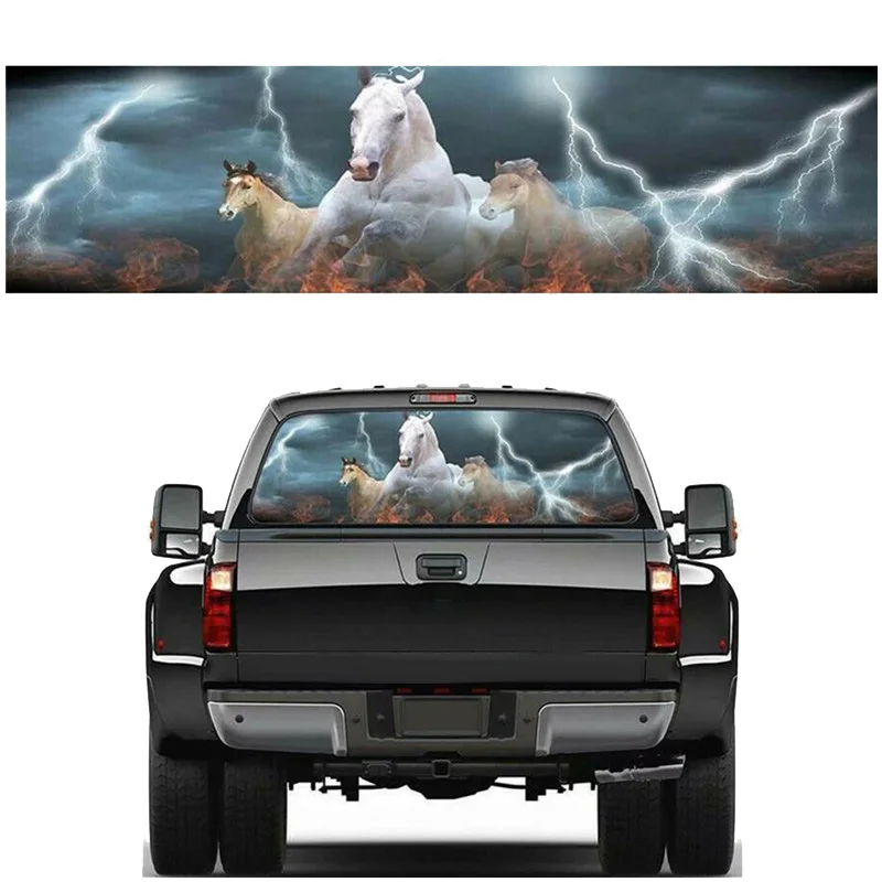 Horse Galloping for Truck Jeep Suv Pickup 3D Rear Windshield Decal Sticker Decor Rear Window Glass Poster 53 x 14Inch