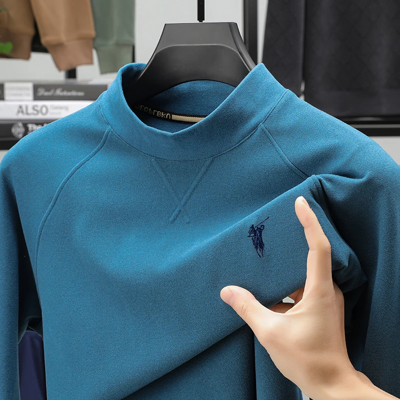 2025 الخريف/الشتاء رجال الأعمال عادية طاقم الرقبة طويلة الأكمام البلوز موضة الاتجاه قاعدة تي شيرت شعار التطريز جودة نمط #6