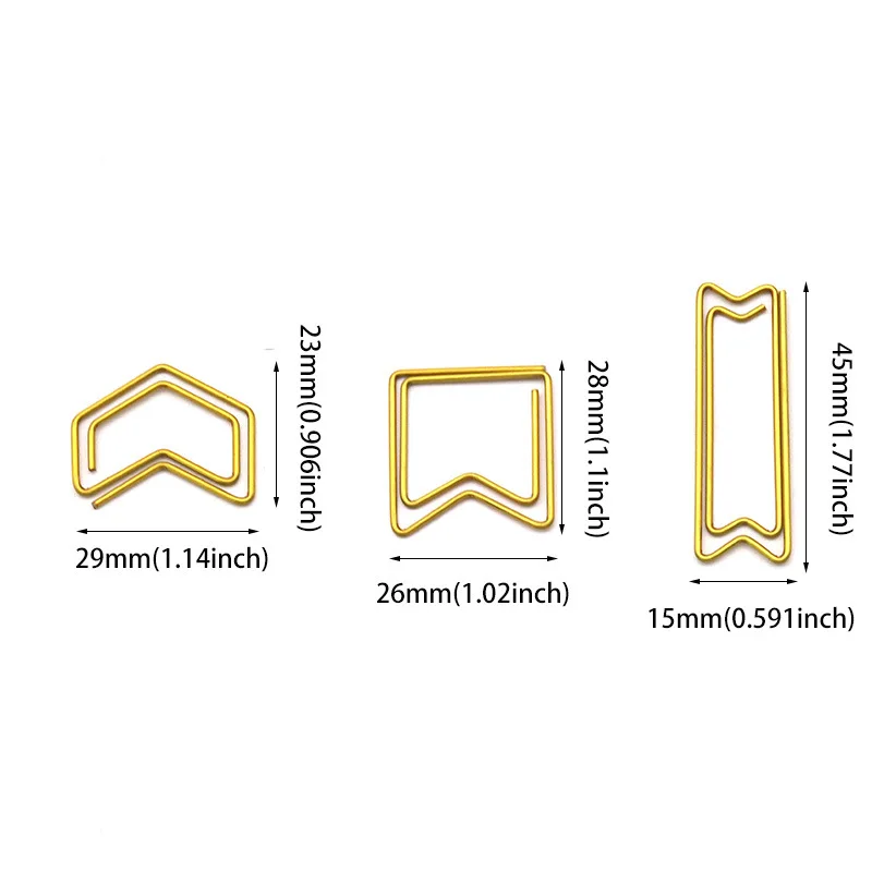 Gold Geometric Shaped Paper Clip Arrow Shape Creative Metal Paperclip For Bookmark Planner Notebook Stationery Clip Decorative