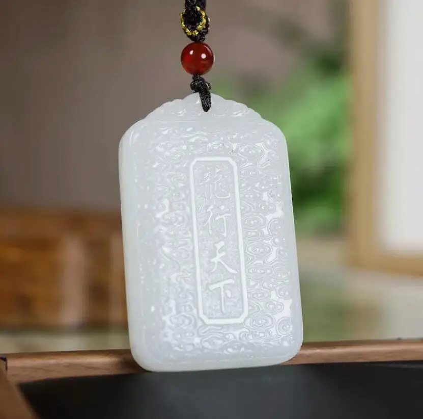 Chinese Natural Goat oil white HeTian Jade jadeite Hand-Carved pendant Dragon