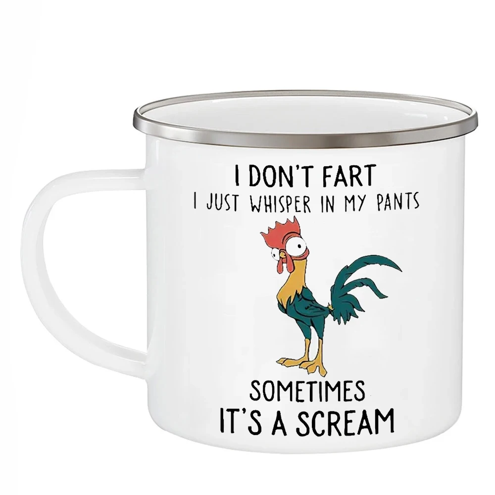 Funny Rooster Mugs with Handle Tea Milk Coffee Cups Creative Humor Drinkware Outdoors Camping Campfire Enamel Coffeeware Teaware