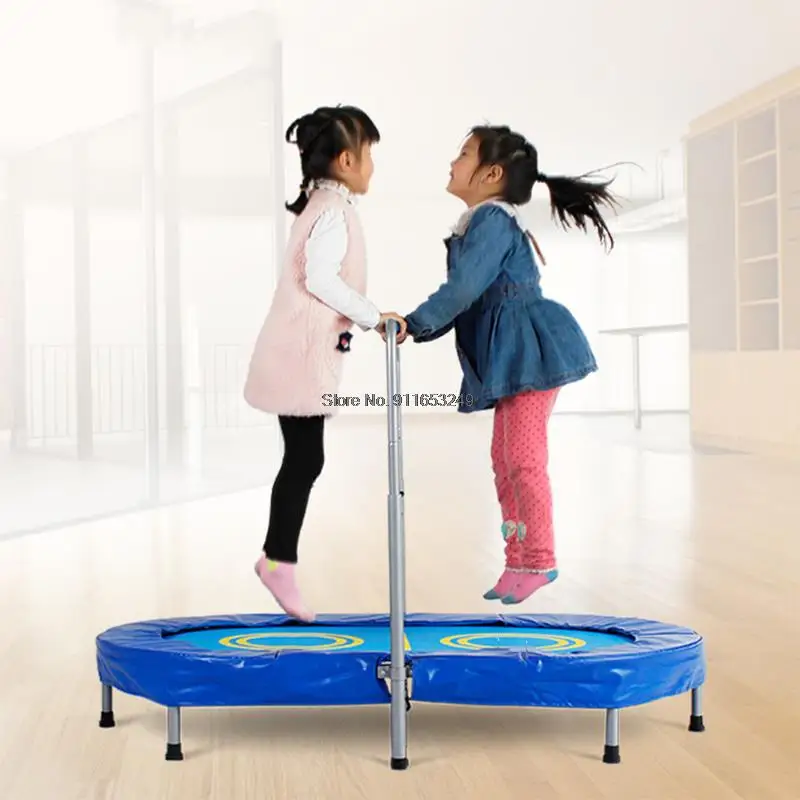 6399 Home Children's Trampoline With Armrest Height 5 Gears Adjustment Indoor Jumping Bouncing Bed Steel Pipe Frame Bounce Bed