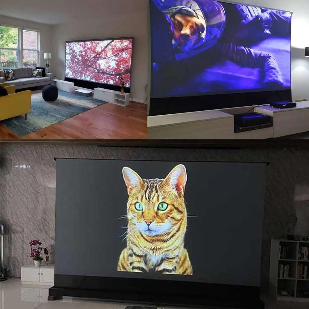 100 inch ALR Projector Screen Motorized Floor Rising Grey Crystal Projection Screen for 4K Ultra Short Throw Laser Projector